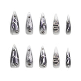 VIBEFICANT Violet Aura Punk Rhinestone Long Stiletto Gangster Instagram Baddie Press On Nails